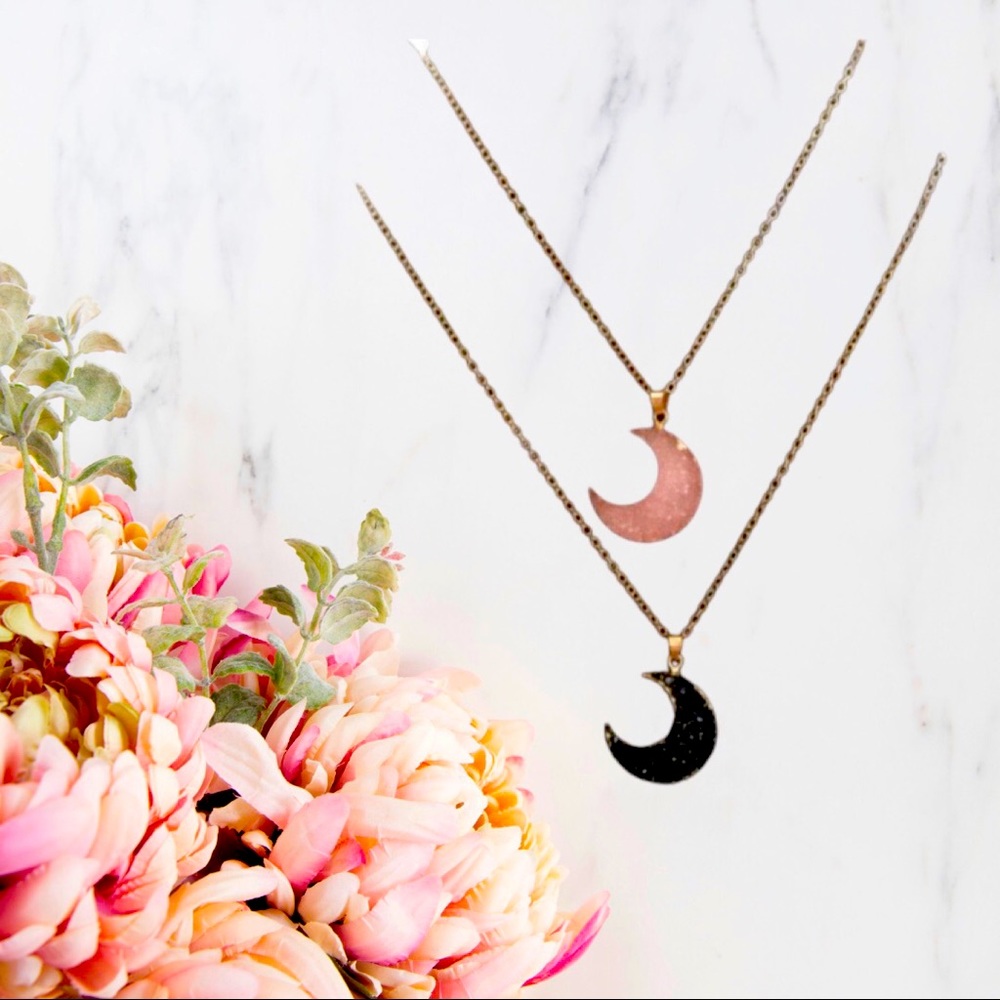 New! Crescent-Moon Necklace. Two-sided. Choice of Color: Pink or Black